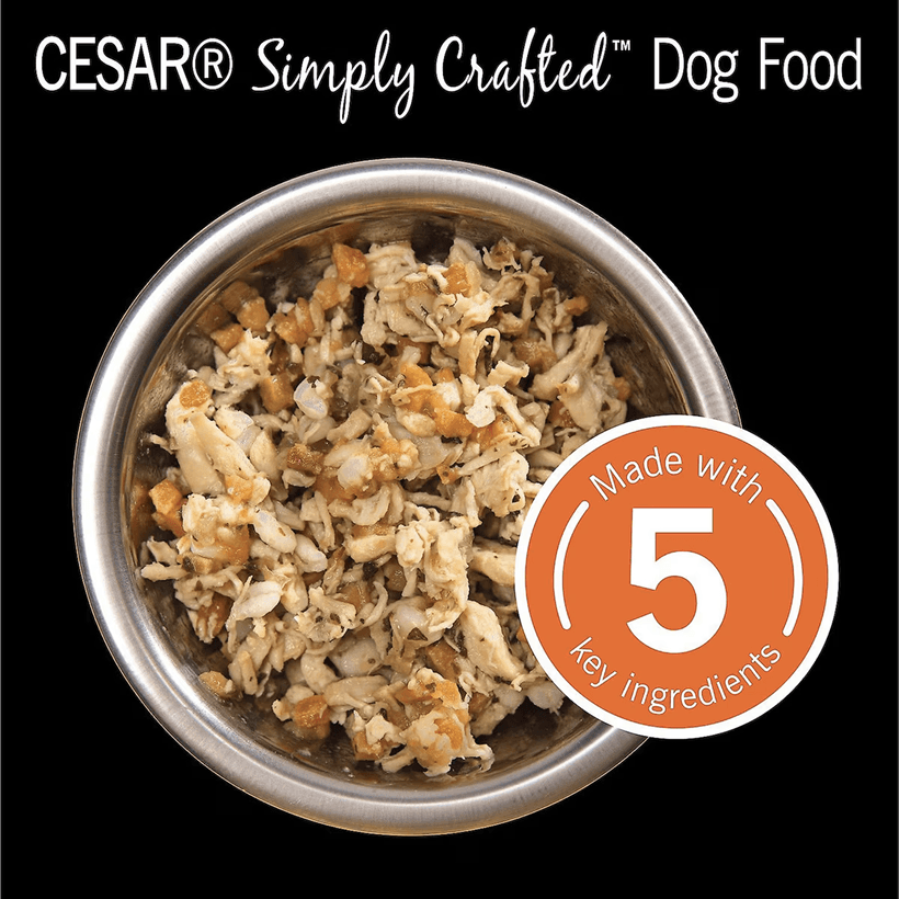Cesar Simply Crafted Chicken Sweet Potato Apple Barley & Spinach Topper 5 ingredients