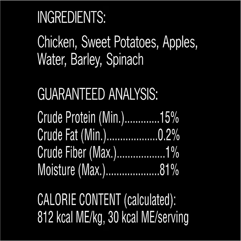 Cesar Simply Crafted Chicken Sweet Potato Apple Barley & Spinach Topper Ingredients