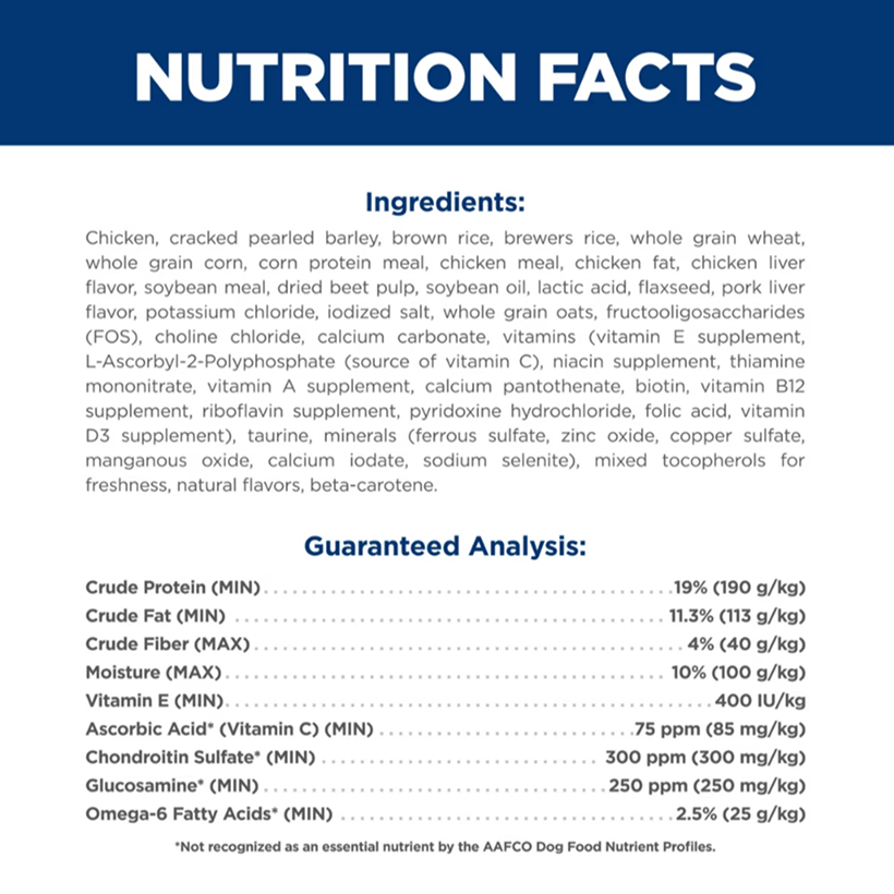 Hill's Science Diet Adult Large Breed Chicken & Barley Ingredients
