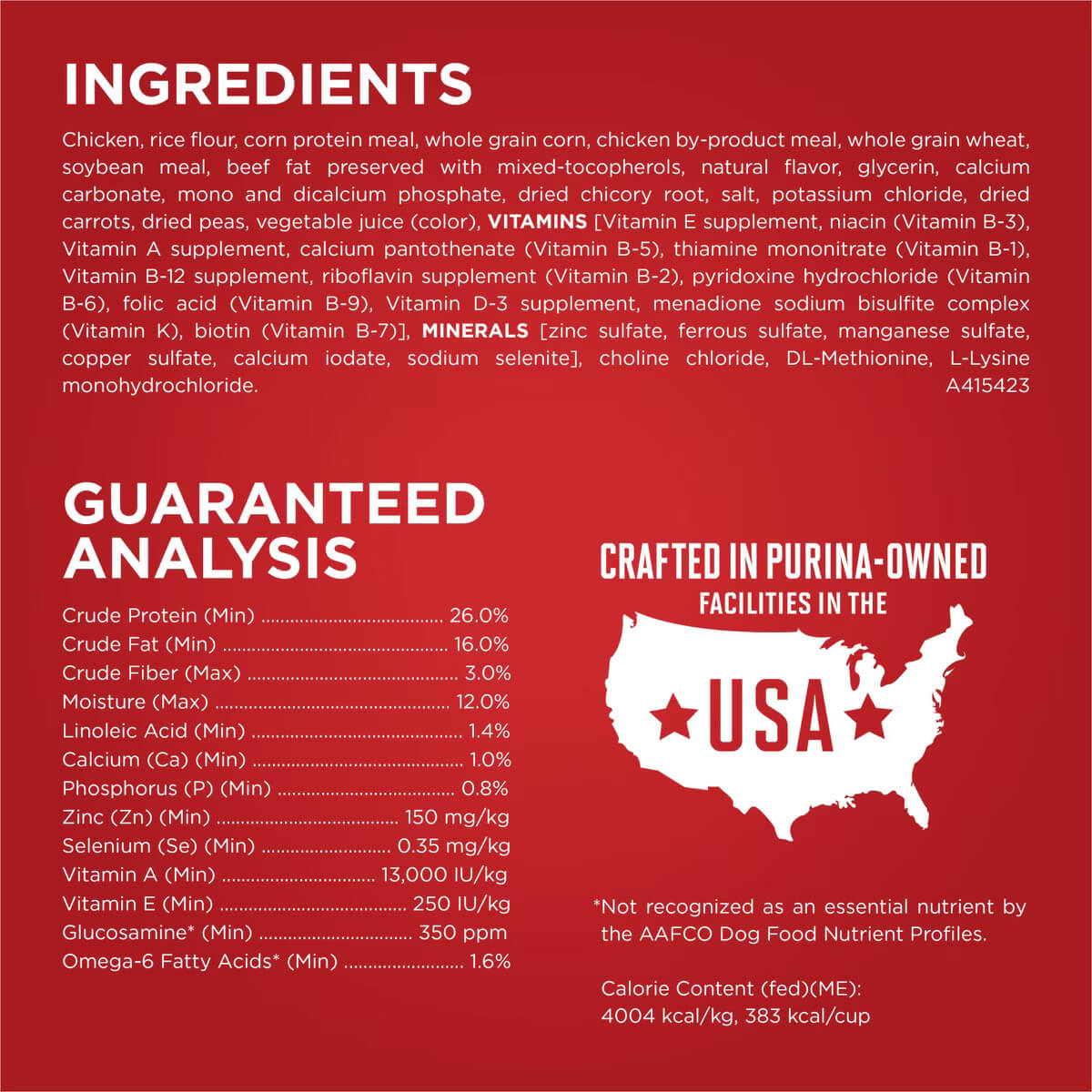 Purina ONE Natural Adult Chicken & Rice Formula Ingedients