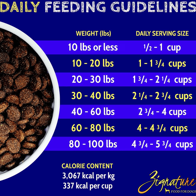 Zignature Trout & Salmon Meal Limited Ingredient Daily Guidelines